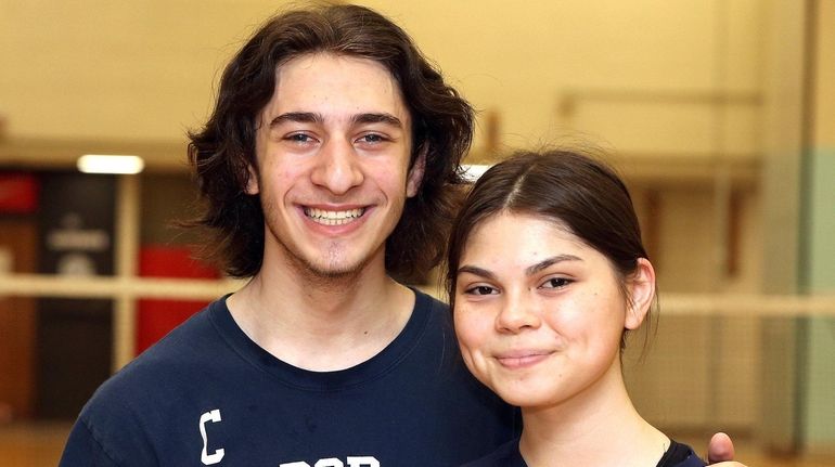 Plainview-Old Bethpage JFK boys badminton player Josh Martin with girls player...