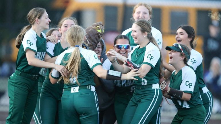 Carle Place celebrates winning the Long Island Class B softball final...