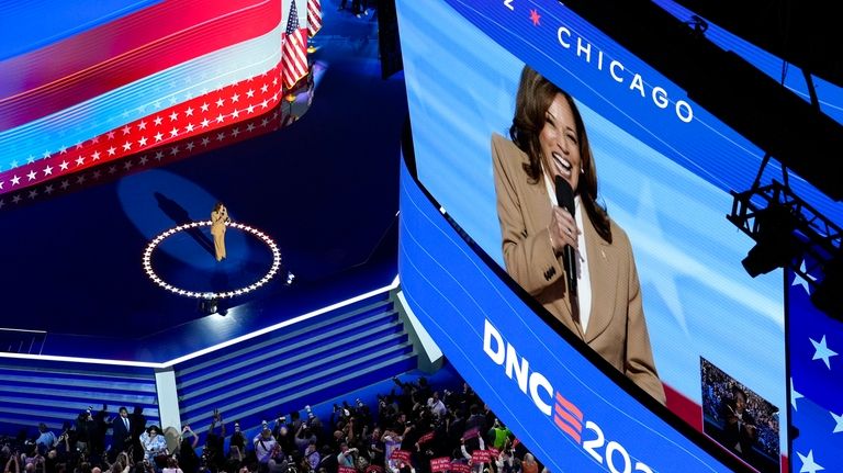 Democratic presidential nominee Vice President Kamala Harris speaks during the...