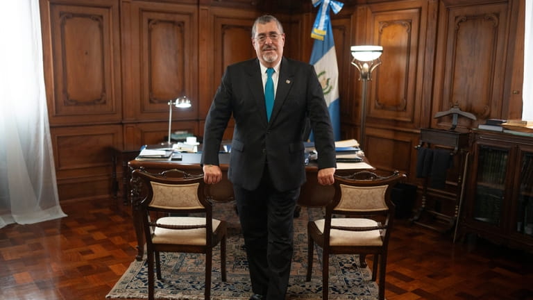 Guatemalan President Bernardo Arevalo poses for a photo at the...