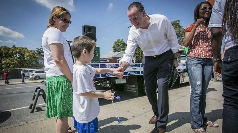 Nassau County Executive candidate Adam Haber accepts the endorsement of...