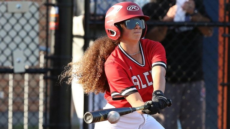 Valley Stream South’s Giada Simone connects during the Nassau baseball...