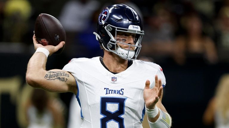 Tennessee Titans quarterback Will Levis passes against the New Orleans...