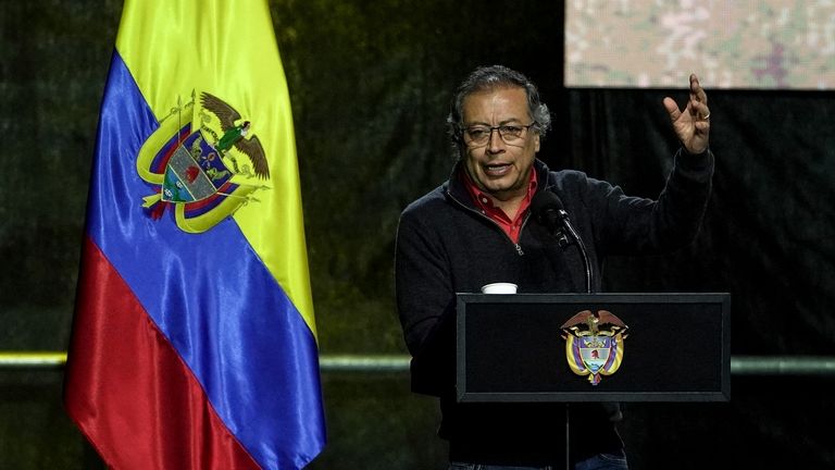 Colombian President Gustavo Petro speaks after signing a law banning...