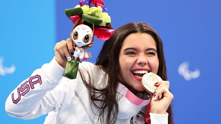Bronze medalist Anastasia Pagonis of Team United States poses in...