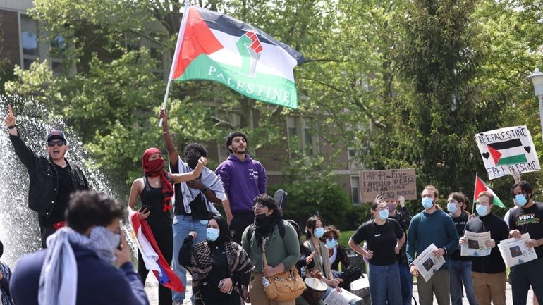 Protesters at a two-hour pro-Palestinian protest that began off campus...