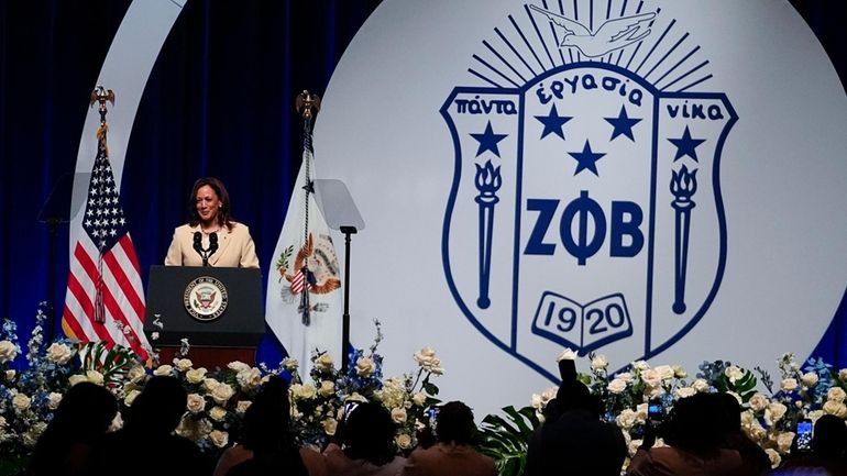 Vice President Kamala Harris speaks during the Zeta Phi Beta...