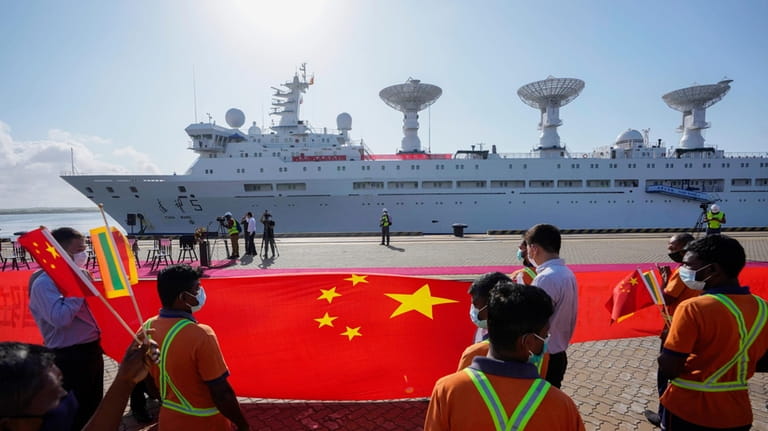 Chinese research ship Yuan Wang 5, bristling with surveillance equipment,...
