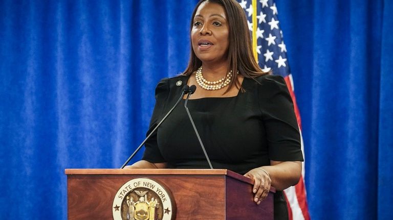 New York Attorney General Letitia James speaks Feb. 16, 2024,...