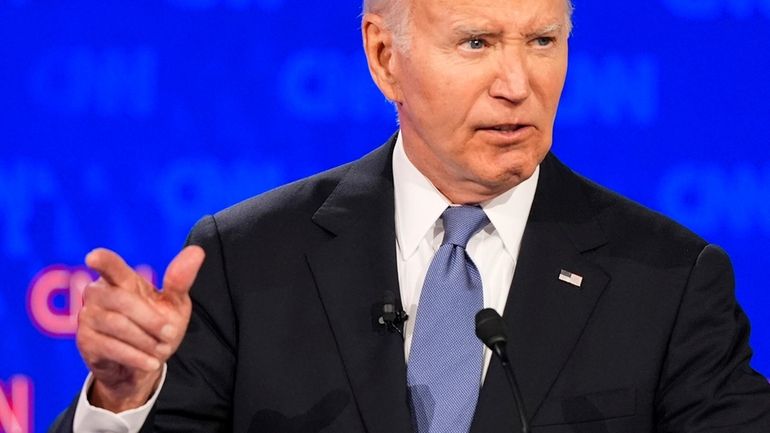 President Joe Biden, speaks during a presidential debate hosted by...