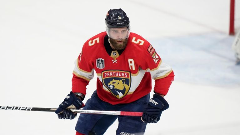 Florida Panthers defenseman Aaron Ekblad (5) skates during the first...