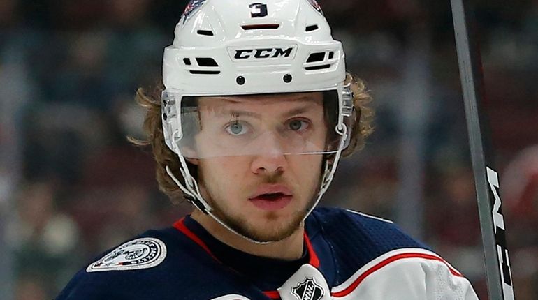 Blue Jackets left wing Artemi Panarin looks on in the...