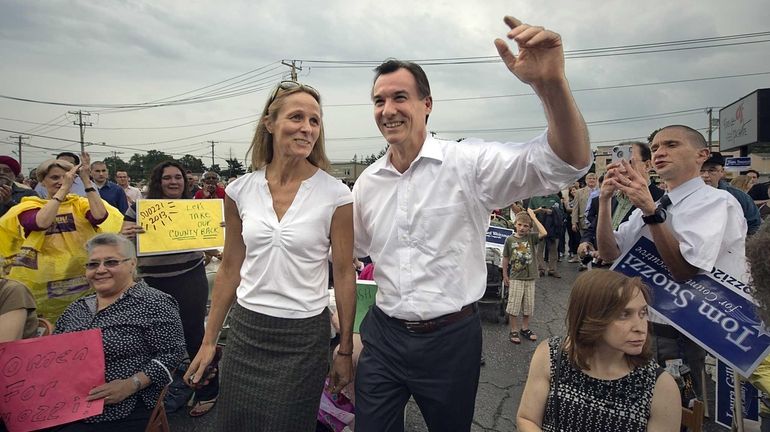 Former Nassau County Executive Tom Suozzi with his wife, Helene,...