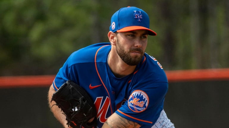 Mets pitcher David Peterson during a spring training workout on Feb....