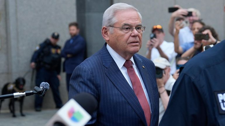 Sen. Bob Menendez, D-N.J., leaves federal court in New York...