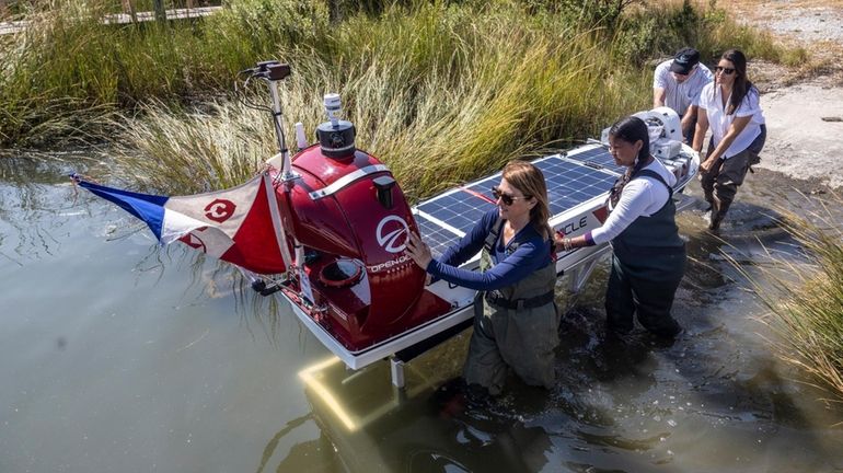 Researchers at Stony Brook University launch a solar-powered vessel that will...