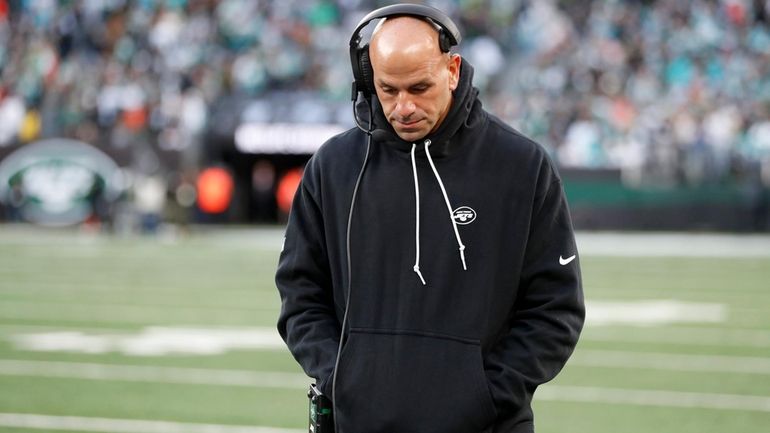 Head coach Robert Saleh of the New York Jets looks...