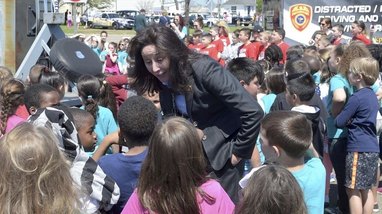 Suffolk County Police Commissioner Geraldine Hart fields questions from students...