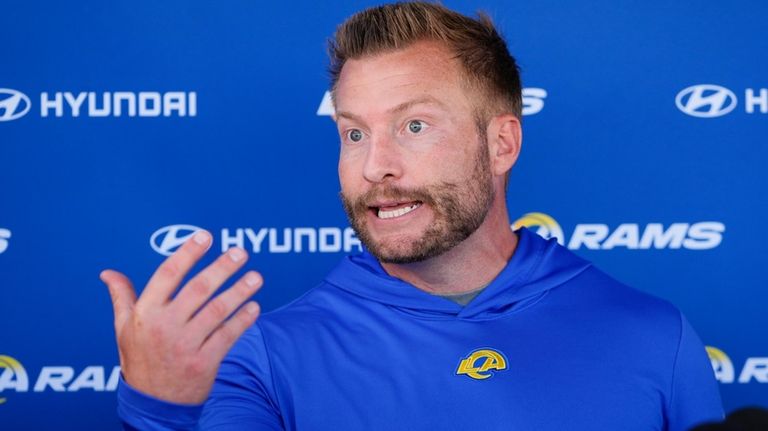 Los Angeles Rams head coach Sean McVay speaks during a...