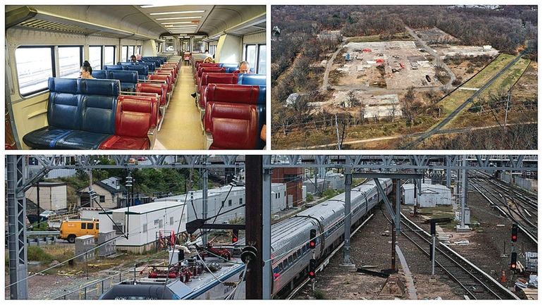 Clockwise from top left, the interior of an old LIRR...