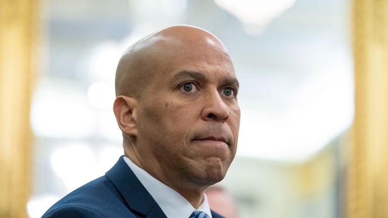 Sen. Cory Booker, D-N.J., listens during a Senate hearing on...