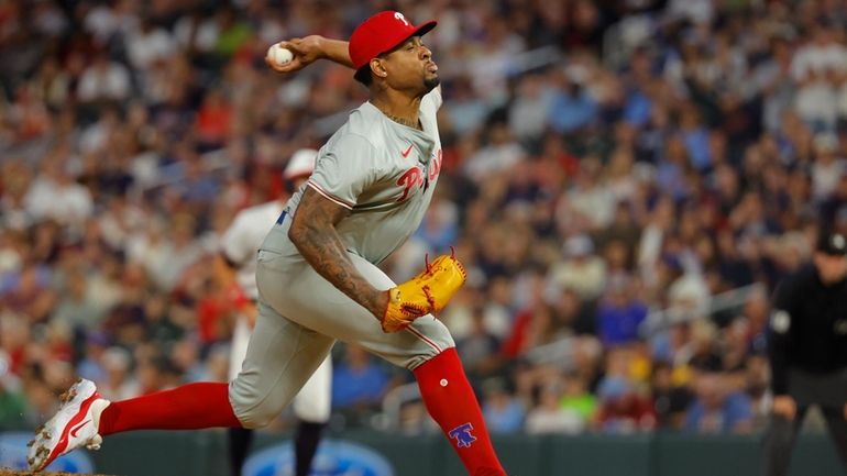 Philadelphia Phillies relief pitcher Gregory Soto throws to the Minnesota...