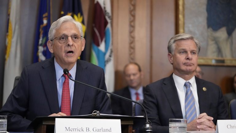 Attorney General Merrick Garland speaks during a meeting of the...