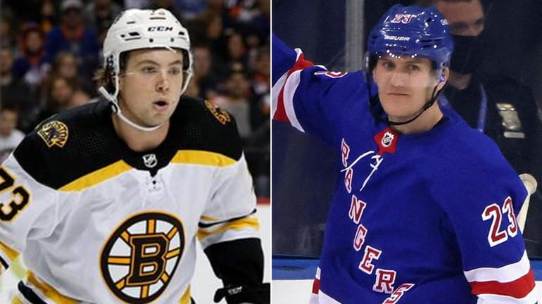 This composite image shows the Bruins' Charlie McAvoy, left, and...