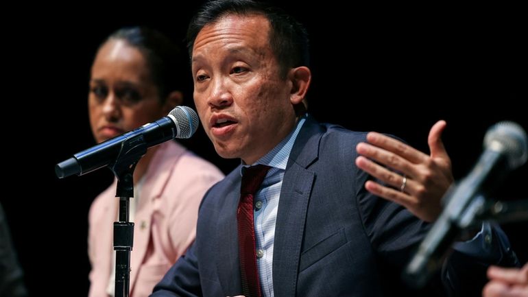 San Francisco City Attorney David Chiu speaks at a public...