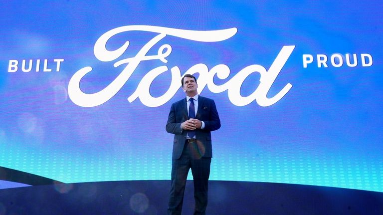 Jim Farley, Ford president and CEO, speaks during a presentation...