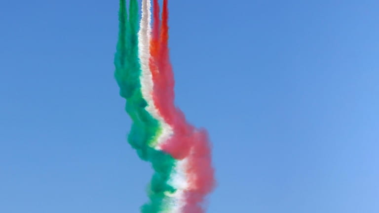 The Italian Air Force demonstration squadron Frecce Tricolori flies over...