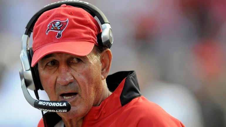 Tampa Bay Buccaneers defensive coordinator Monte Kiffin looks on during...