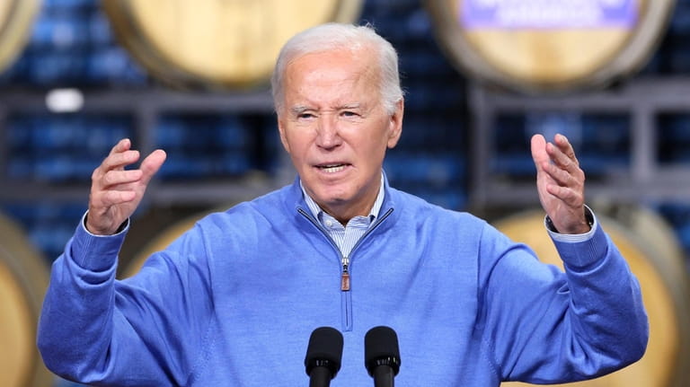 President Joe Biden speaks at Earth Rider Brewery, Thursday, Jan....