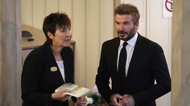 David Beckham arrives to attend the funeral service of Swedish...