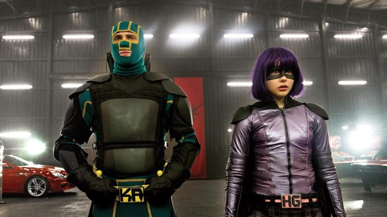 Young masked hero Kick-Ass (Aaron Taylor-Johnson) and the blade-wielding Hit...