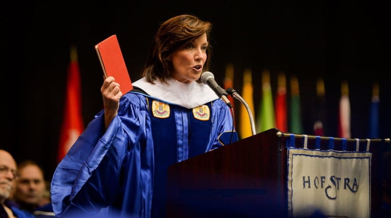 New York Lt. Gov. Kathleen Hochul gives the midyear commencement...