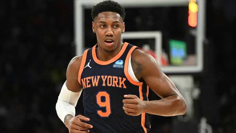 Knicks guard RJ Barrett runs downcourt against the Clippers in...