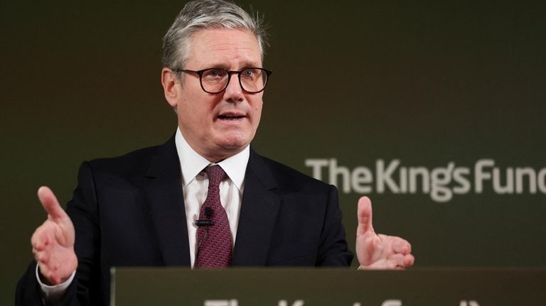 Britain's Prime Minister Keir Starmer delivers a speech in London,...