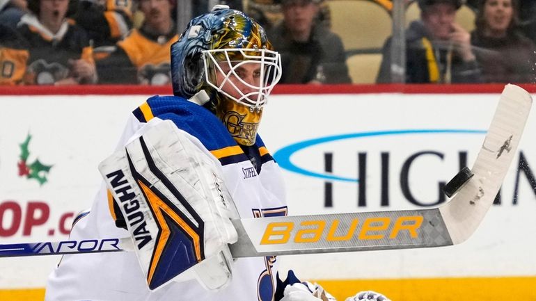 Blues goaltender Thomas Greiss went 101-60-17 with a 2.70 goals-against...