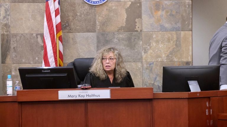 Clark County District Judge Mary Kay Holthus presides in court...