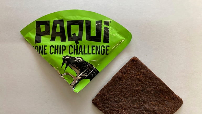 A Paqui One Chip Challenge chip is displayed in Boston,...