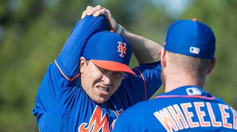 Mets pitchers Jacob deGrom and Zach Wheeler during a spring...