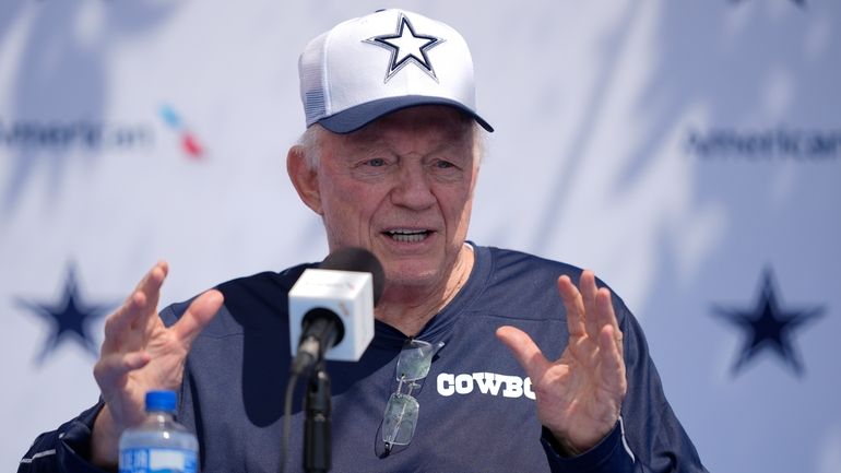 Dallas Cowboys owner Jerry Jones speaks during a news conference...