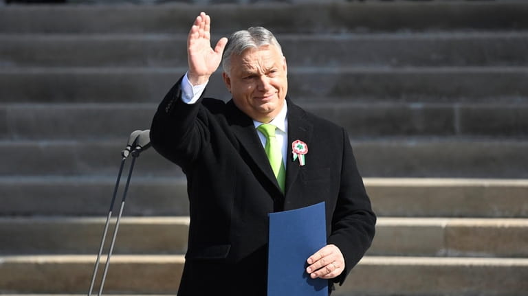 Hungarian Prime Minister Viktor Orban delivers his speech during the...