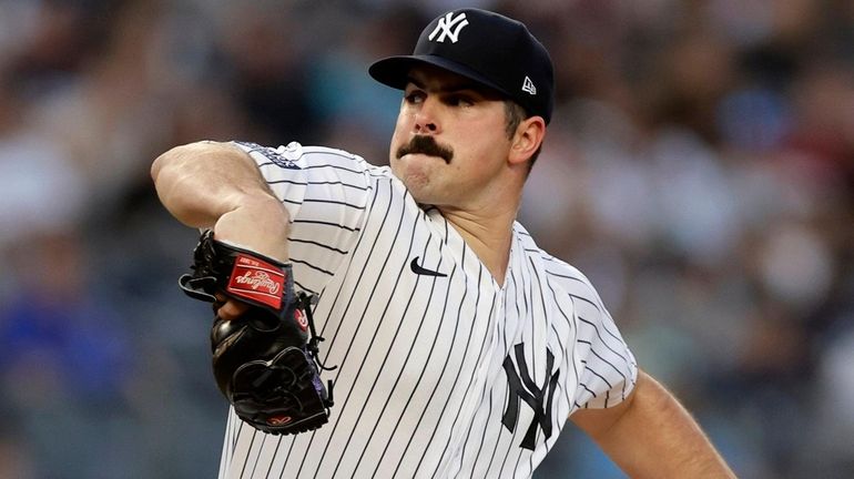 Carlos Rodon of the New York Yankees pitches during the first...