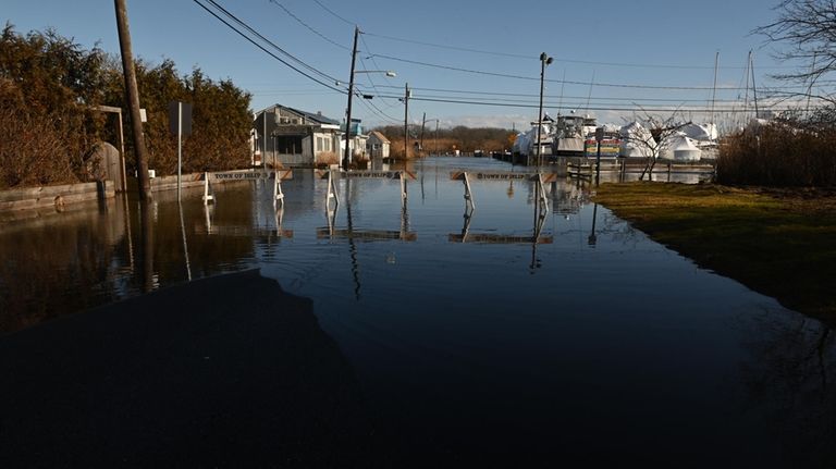 Terry Street in Sayville was still flooded on Jan. 13.