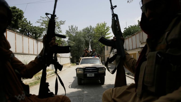 Taliban fighters patrol in Kabul, Afghanistan, Thursday, Aug. 19, 2021.