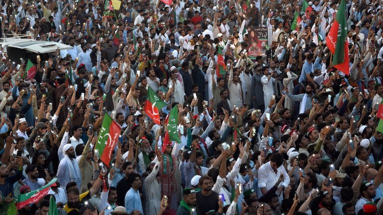 Supporters of Pakistan's imprisoned former Prime Minister Imran Khan's party...