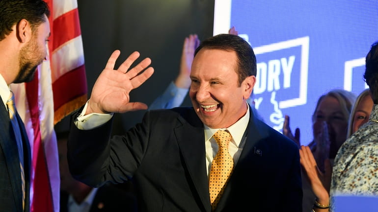 Louisiana gubernatorial candidate Jeff Landry speaks to supporters during a...