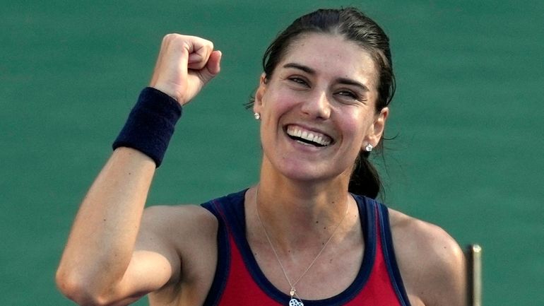 Solana Cirstea of Romania celebrates after beating Marketa Vondrousova of...